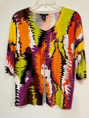 Audrey & Grace Abstract Print Cardigan Sweater L Multicolor Button Front Fall